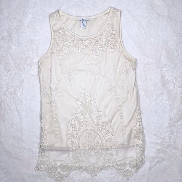 BAR III Macy's Sleeveless Cream Crochet Layered Tank Sleeveless Blouse Top Med - Picture 3 of 8